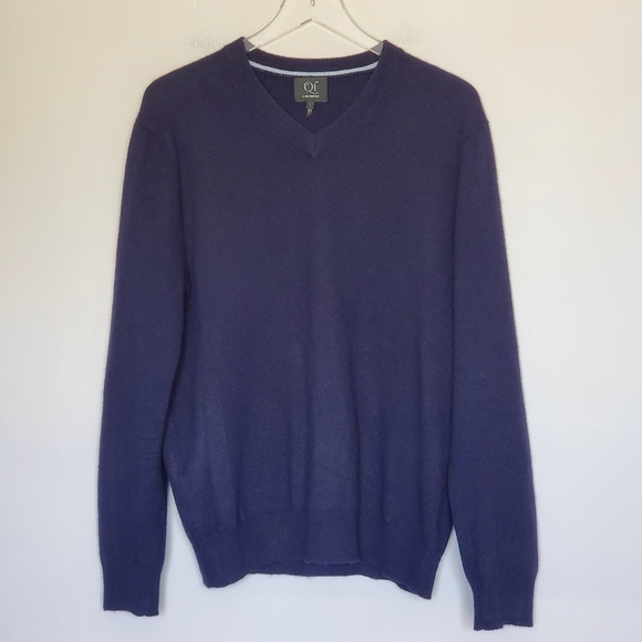 QI Cashmere V-Neck Pullover Sweater Navy Blue Men Size L - Picture 6 of 6